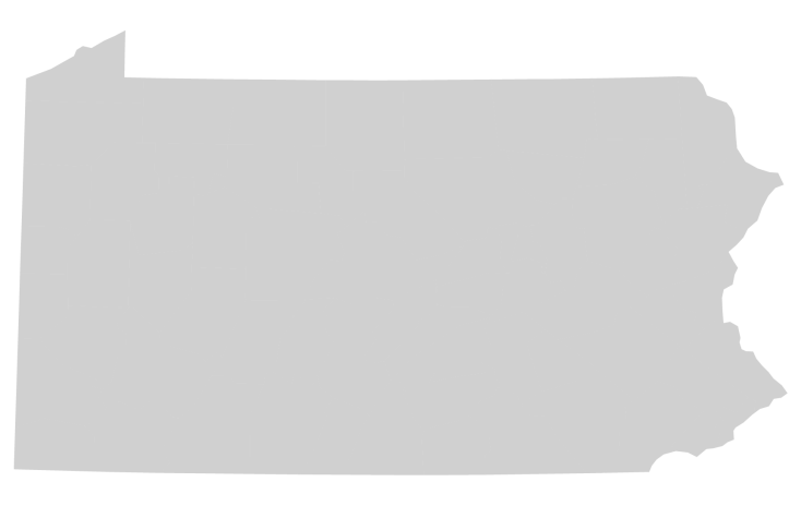 A grey map showing the outline of the state of Pennsylvania.